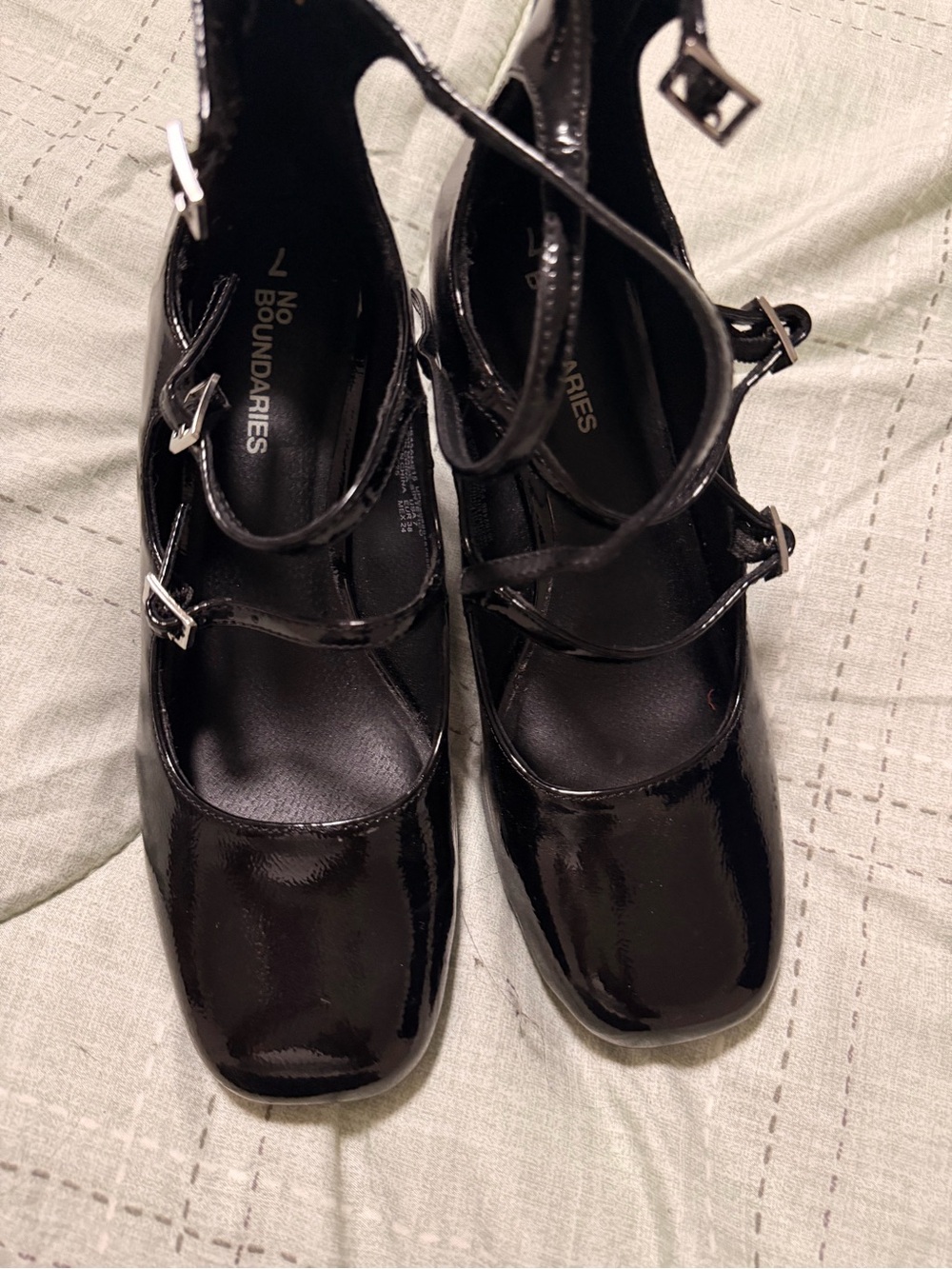No Boundaries Black Patent Multi-Strap Mary Jane Heels